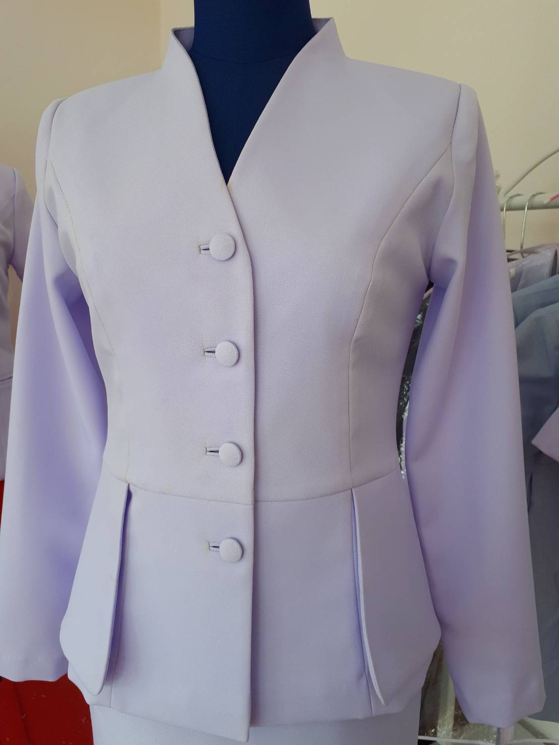 1A0056 ปีนวีแขนยาวแต่งเอวกระดุมปั้ม