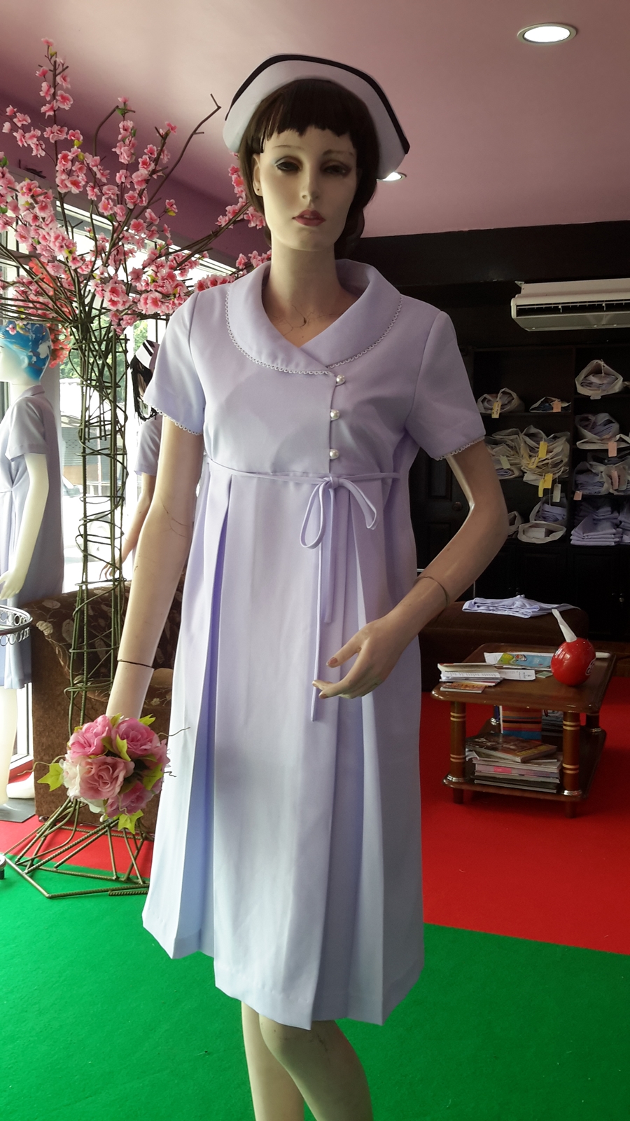 1F009 ชุดคลุมท้องปกคอกล้วย+ลูกไม้