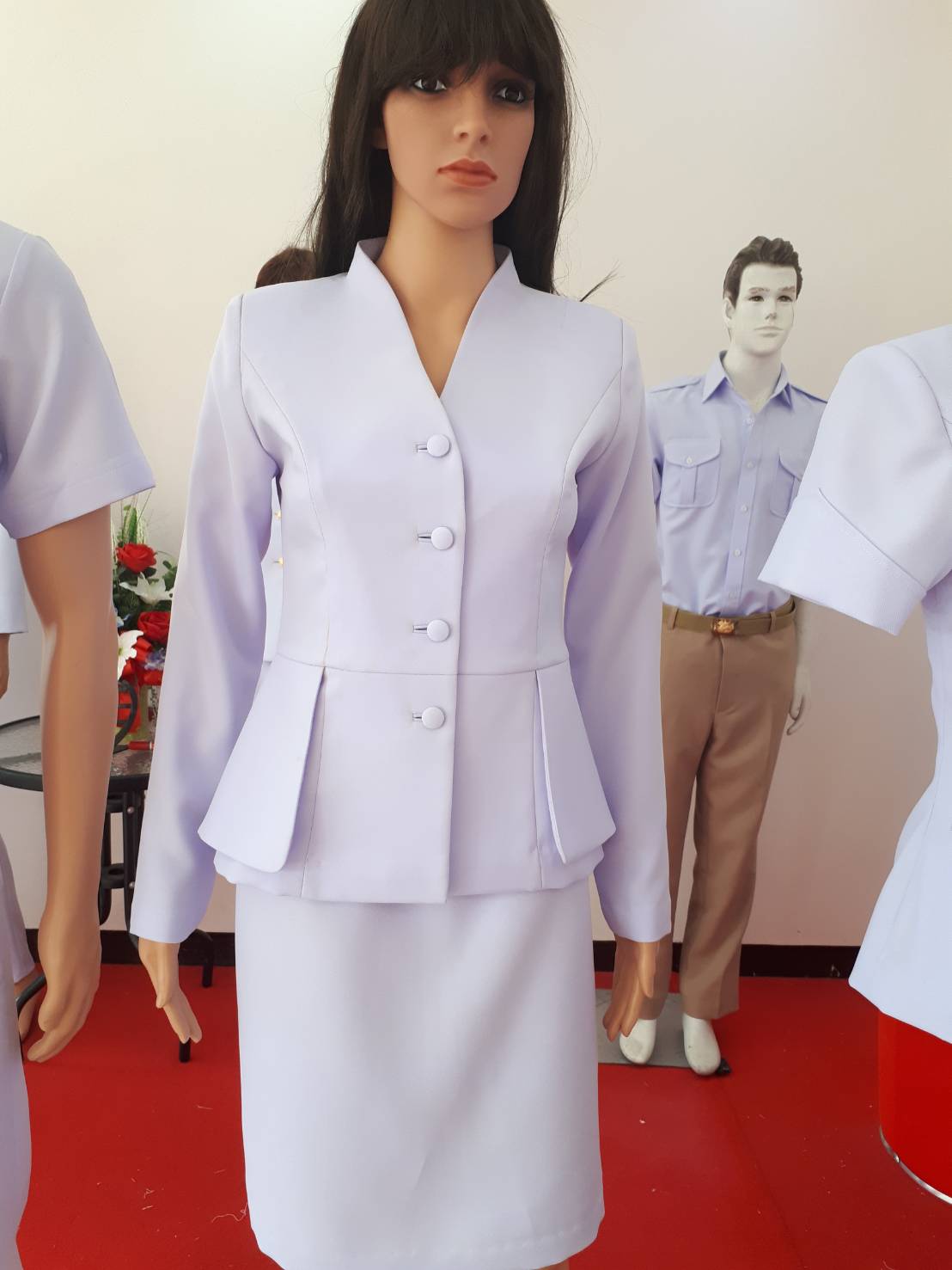 1A0056 ปีนวีแขนยาวแต่งเอวกระดุมปั้ม